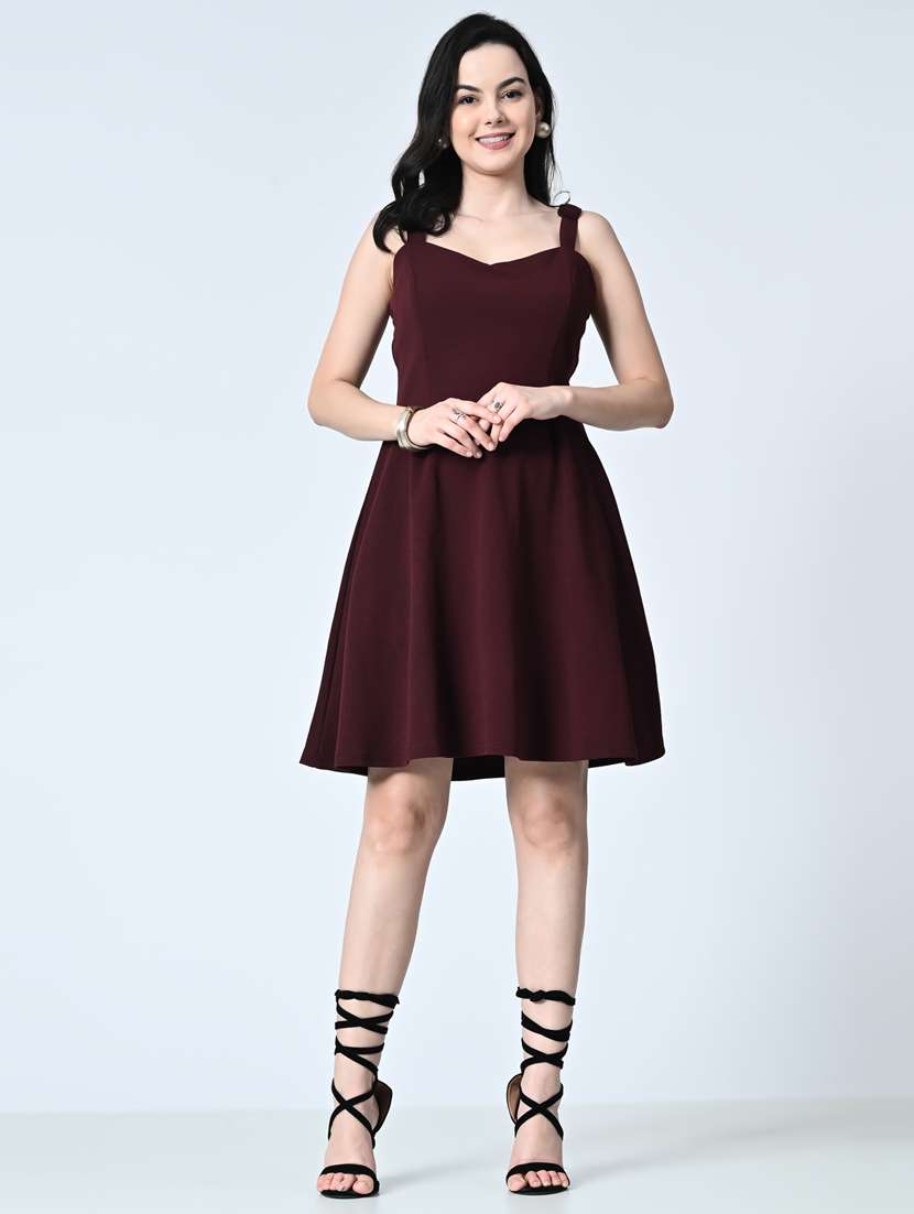 women sleeveless solid fit & flare dress