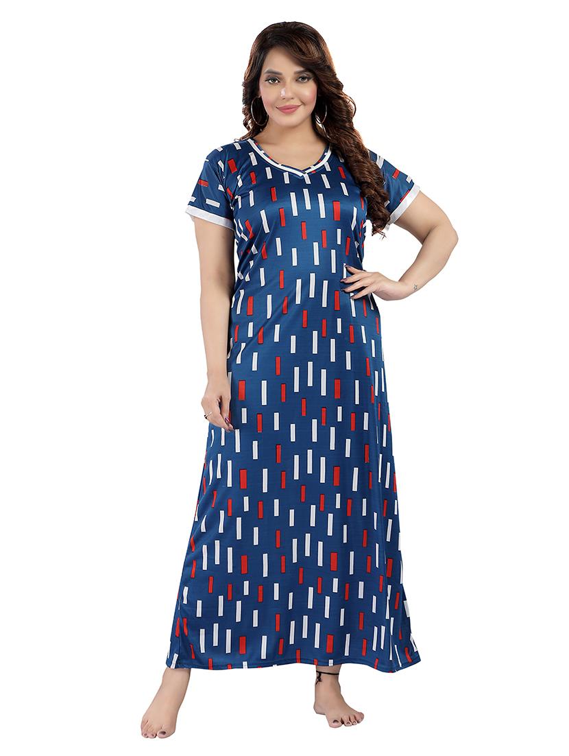 women blue printed satin nighty - 21483292 - Zoom Image - 0