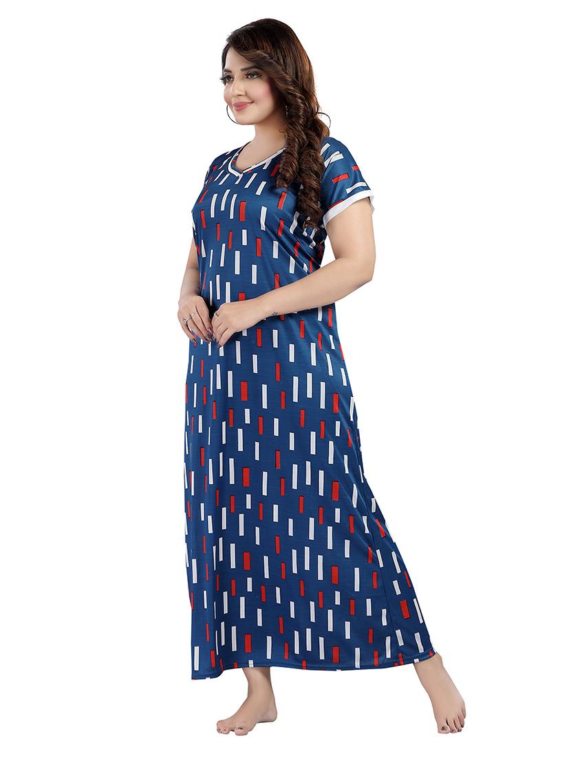 women blue printed satin nighty - 21483292 - Standard Image - 3