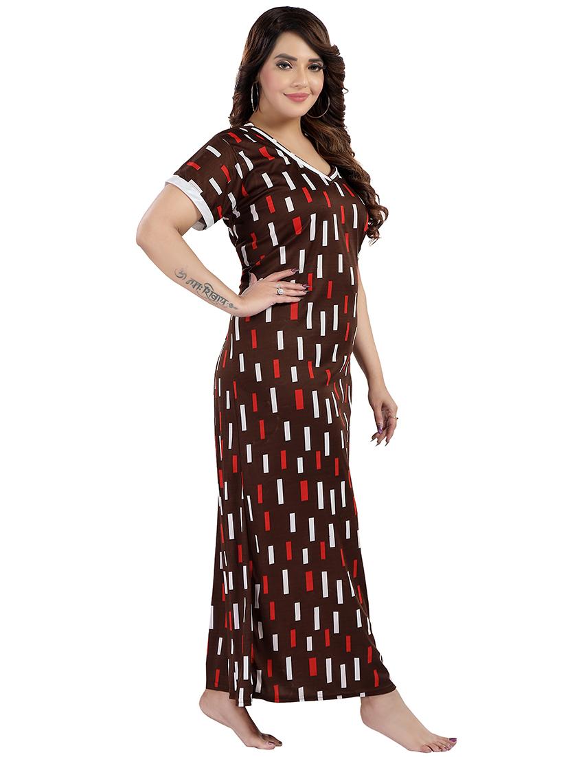 women brown printed satin nighty - 21483293 - Standard Image - 3