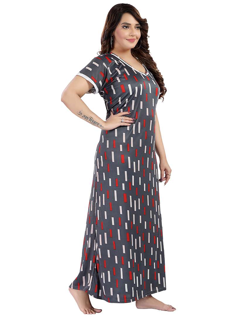 women grey printed satin nighty - 21483294 - Standard Image - 3
