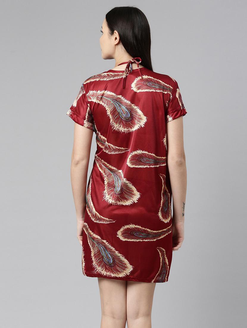 maroon printed babydoll - 21483393 - Standard Image - 3