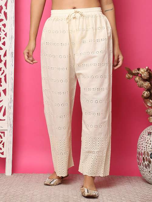 women solid lace detailed straight palazzo - 21483480 -  Standard Image - 0