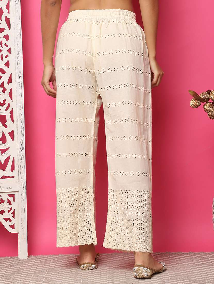 women solid lace detailed straight palazzo - 21483480 -  Standard Image - 3