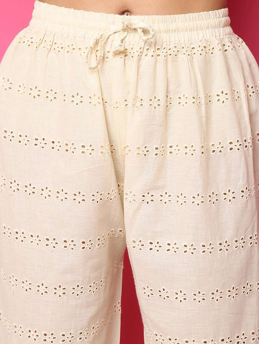 women solid lace detailed straight palazzo - 21483480 -  Standard Image - 5