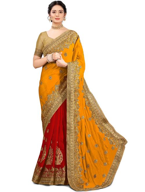 yellow silk blend embroidered saree - 21483742 - Standard Image - 0
