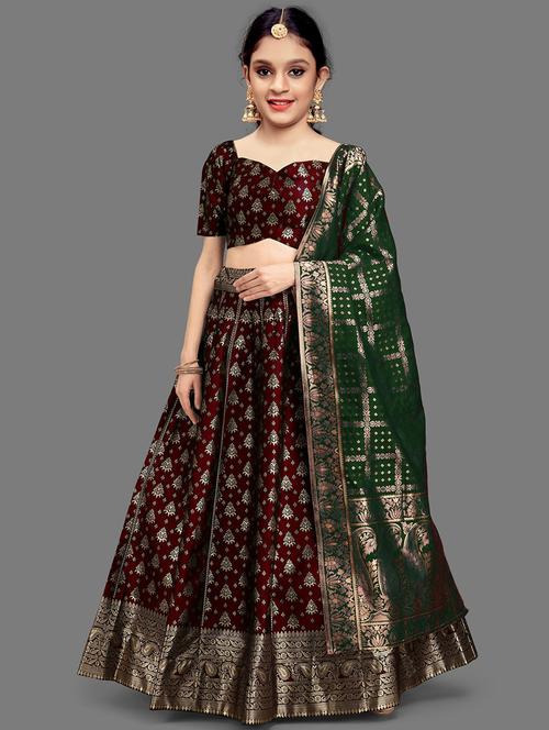 girls self design silk lehenga choli with dupatta - 21483823 -  Standard Image - 0