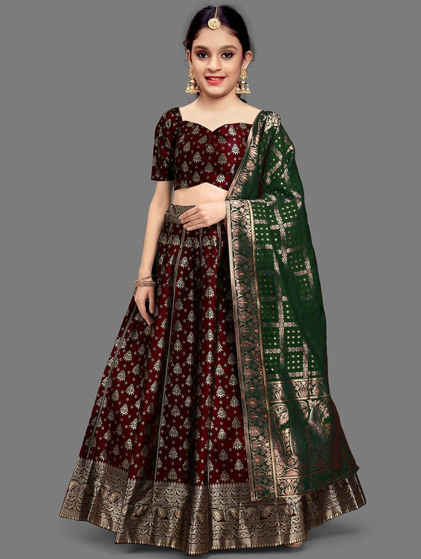 girls self design silk lehenga choli with dupatta - 21483823 -  Zoom Image - 0
