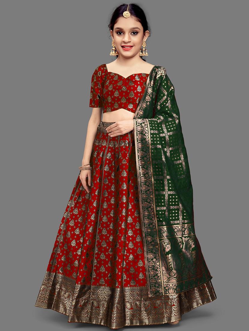 girls self design silk lehenga choli with dupatta - 21483824 -  Zoom Image - 0