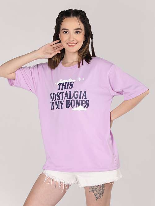 Women Lavender Poly Blend Oversized T Shirt