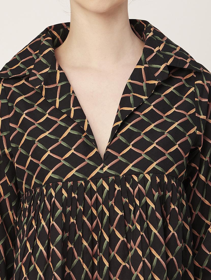 women printed collared flared top - 21484393 - Standard Image - 5