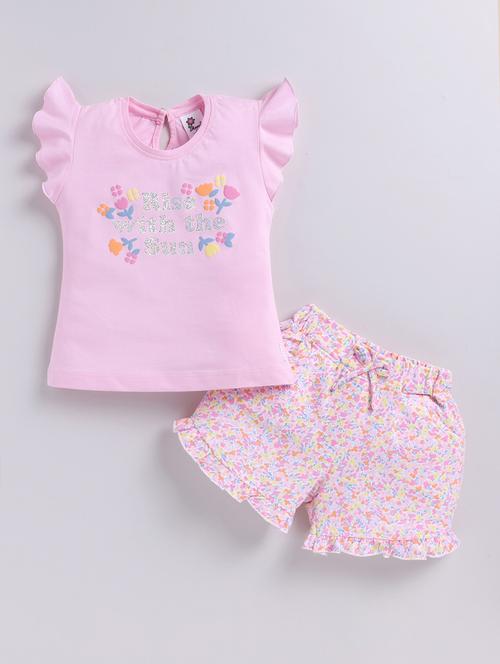 kids pink cotton printed shorts set - 21484418 - Standard Image - 0