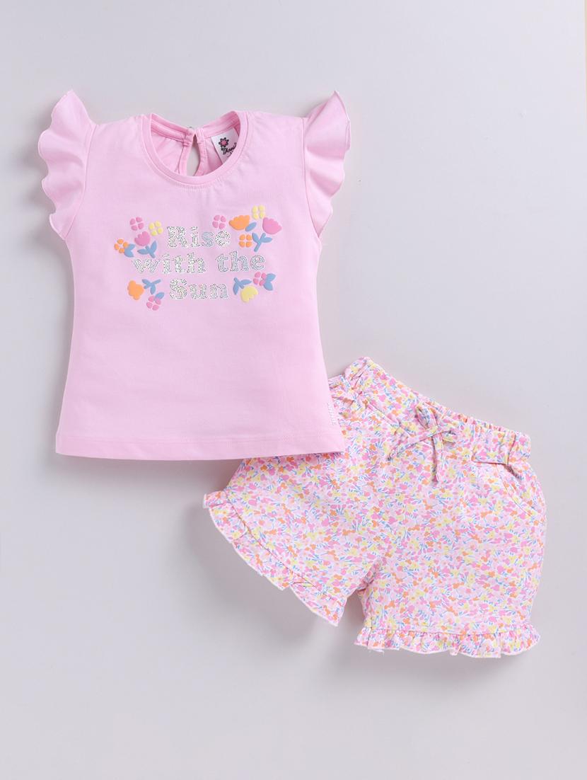 kids pink cotton printed shorts set - 21484418 - Zoom Image - 0