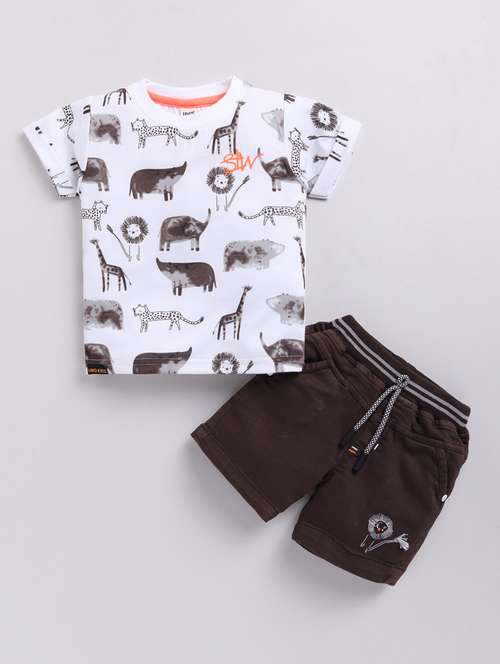 kids white cotton blend shorts set  - 21484545 -  Standard Image - 0