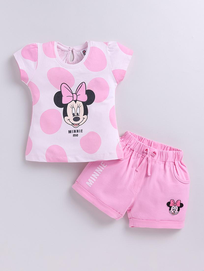 girls cute character printed skirt top set