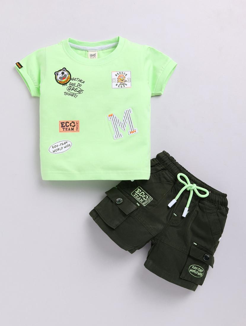 kids neon green cotton blend shorts set - 21484631 - Zoom Image - 0