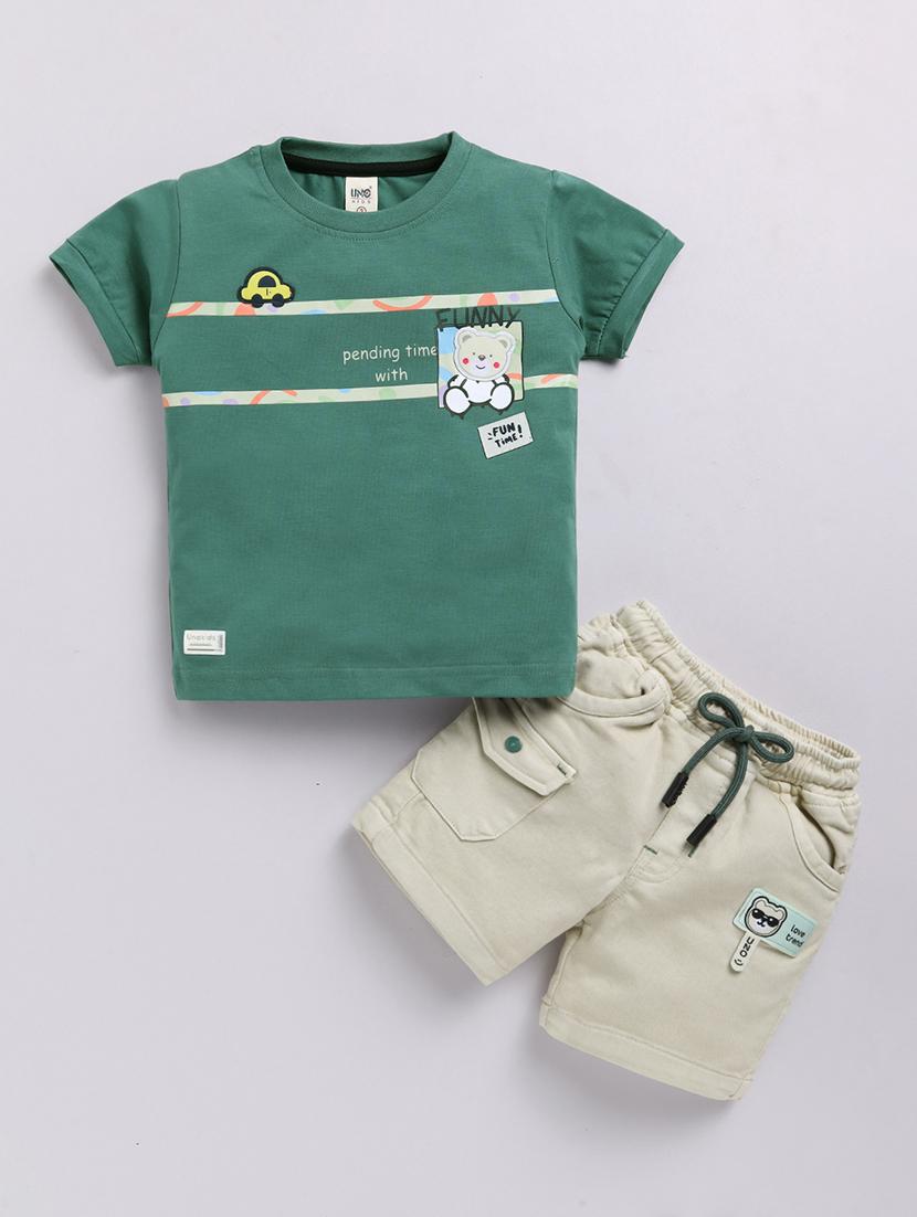 kids teal green cotton blend shorts set - 21484632 - Zoom Image - 0