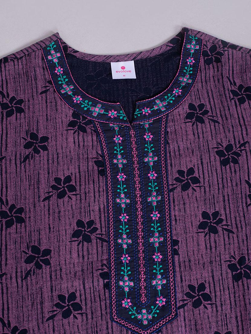women purple cotton blend nighty - 21484679 - Standard Image - 5