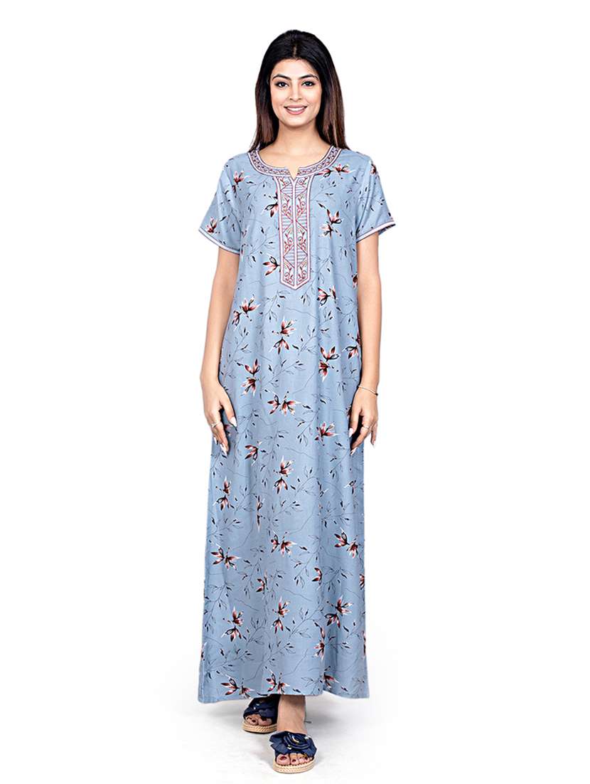women grey cotton blend nighty - 21484686 - Zoom Image - 0