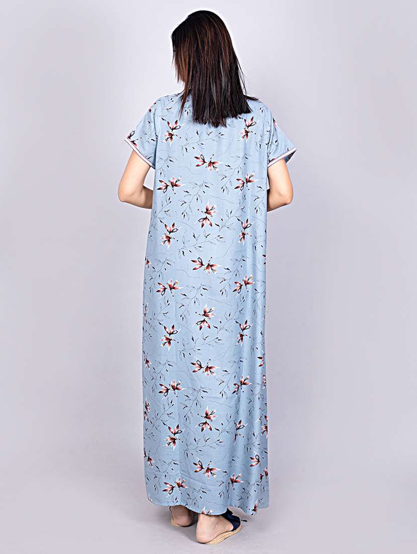 women grey cotton blend nighty - 21484686 - Standard Image - 3