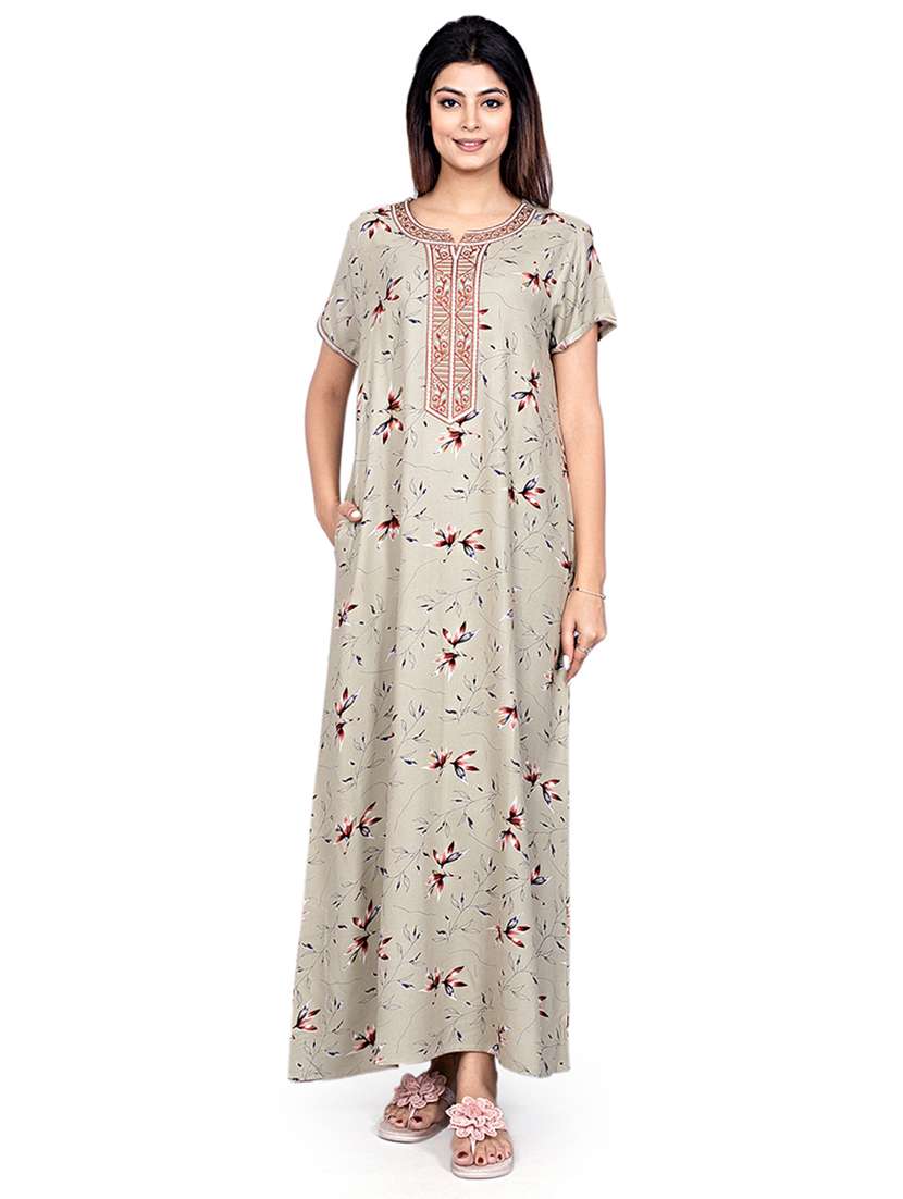 women sea green cotton blend nighty