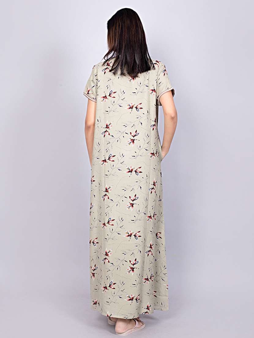 women sea green cotton blend nighty - 21484688 -  Standard Image - 3