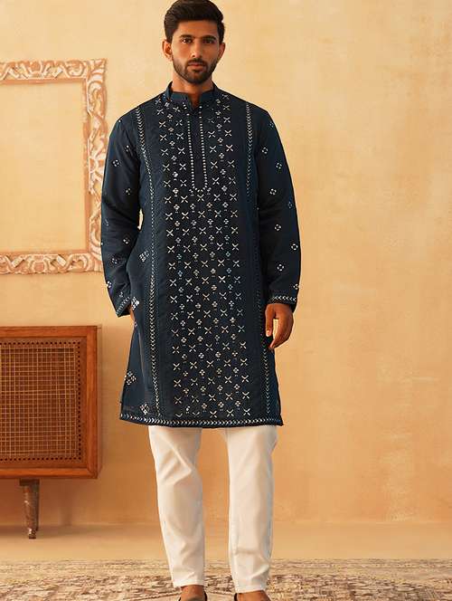 men embroidered kurta pyjama ethnic wear set - 21484707 -  Standard Image - 0