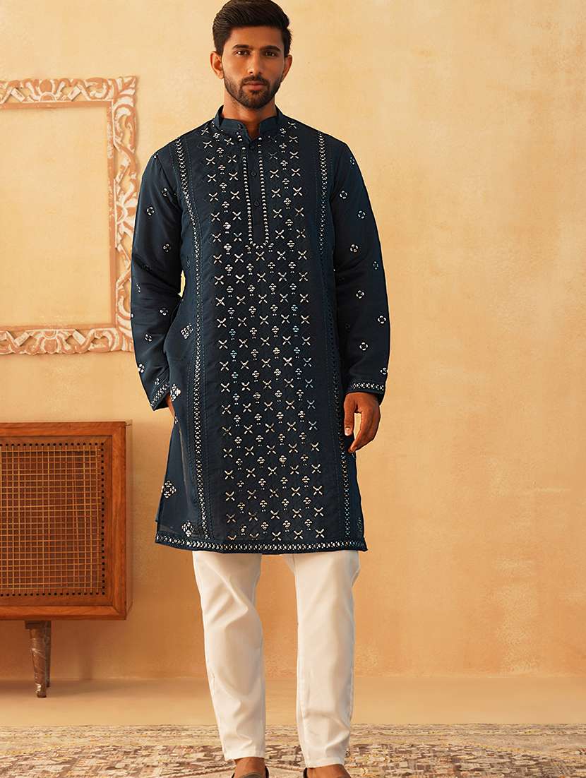 men embroidered kurta pyjama ethnic wear set