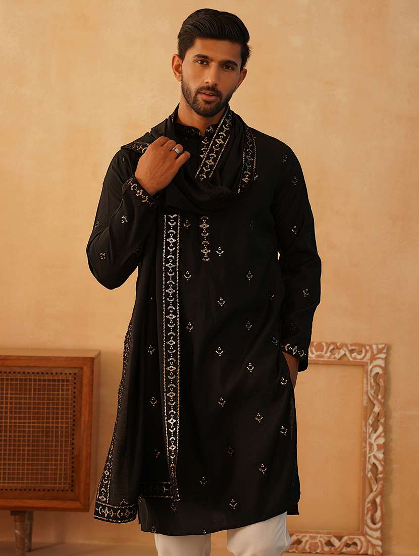 men embroidered kurta pyjama ethnic wear set