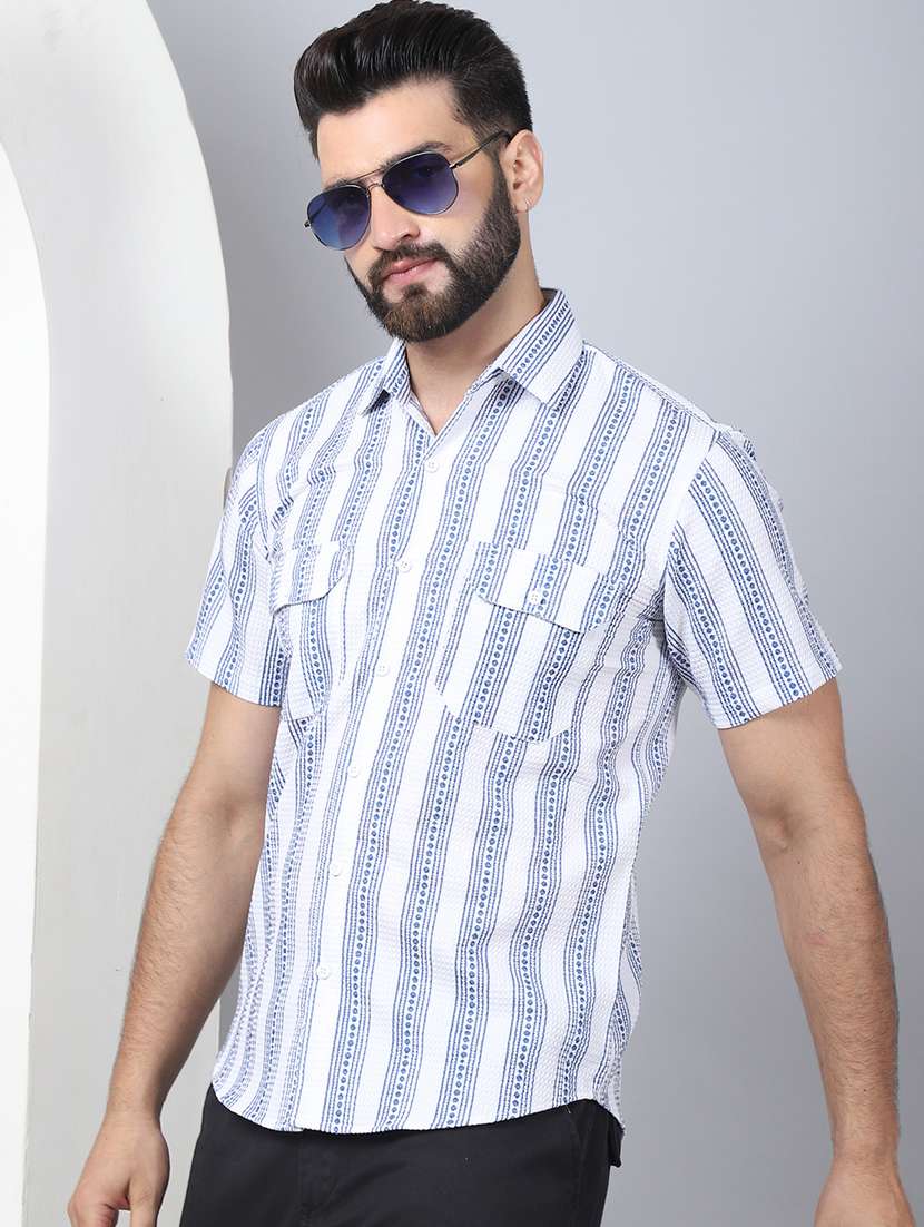 men short sleeved striped casual shirt