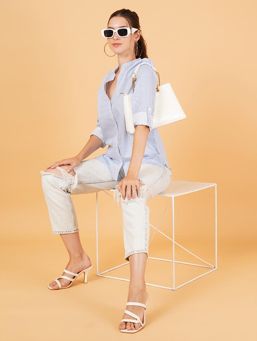 women light blue cotton regular shirt - 21484759 - Standard Image - 3
