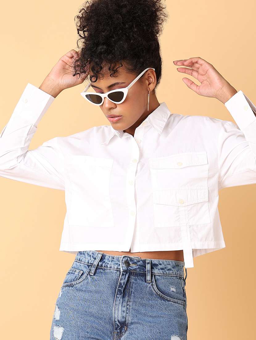 white solid crop shirt - 21484875 -  Standard Image - 3