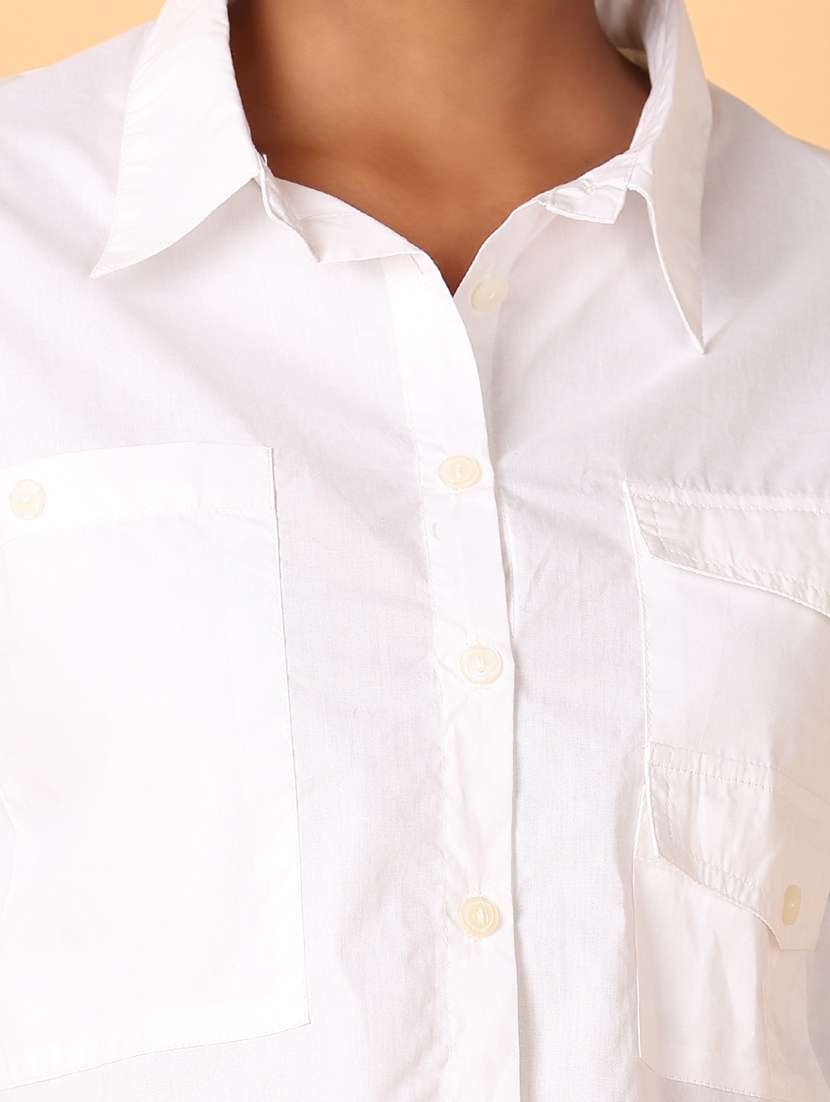 white solid crop shirt - 21484875 -  Standard Image - 5
