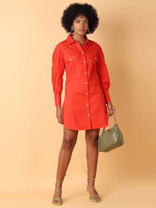 red solid shirt dress - 21484877 - Standard Image - 0