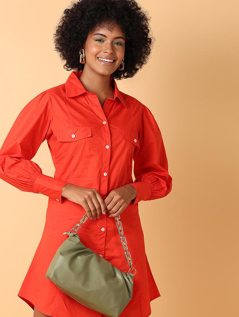 red solid shirt dress - 21484877 - Standard Image - 3
