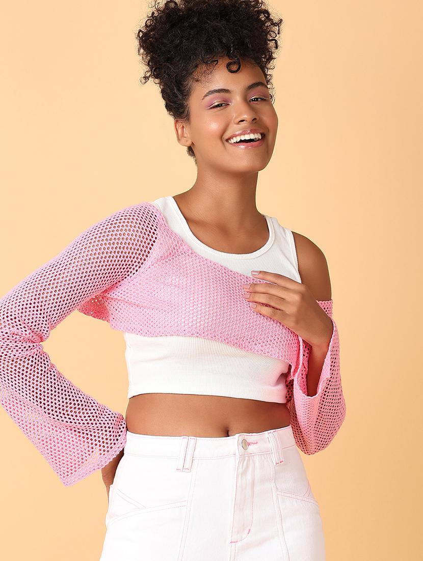 women pink cotton crop top - 21484883 - Standard Image - 3