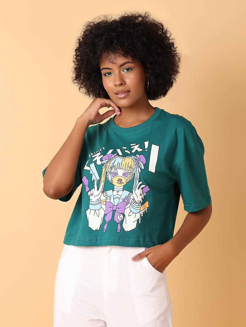 women round neck graphic crop t-shirt - 21484885 - Zoom Image - 0