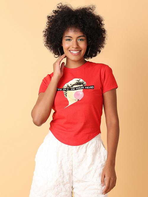 women crew neck graphic crop t-shirt - 21484887 -  Standard Image - 0
