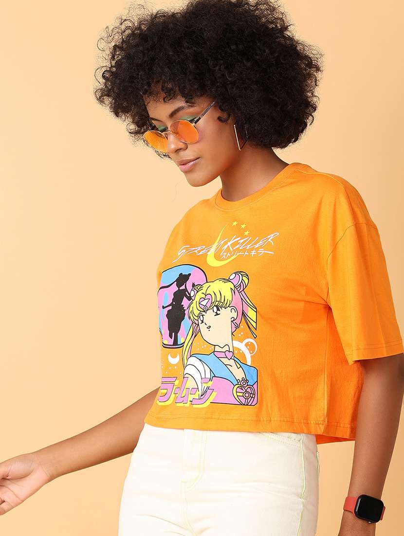 women crew neck graphic crop t-shirt - 21484889 -  Standard Image - 3