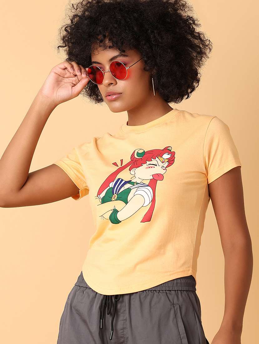 women yellow cotton regular t-shirt - 21484891 -  Standard Image - 3