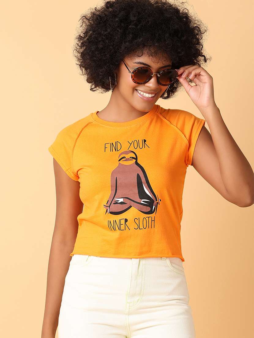 women orange cotton regular t-shirt - 21484895 -  Standard Image - 3