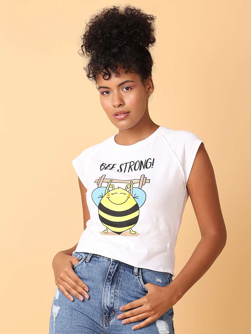 women crew neck graphic crop t-shirt