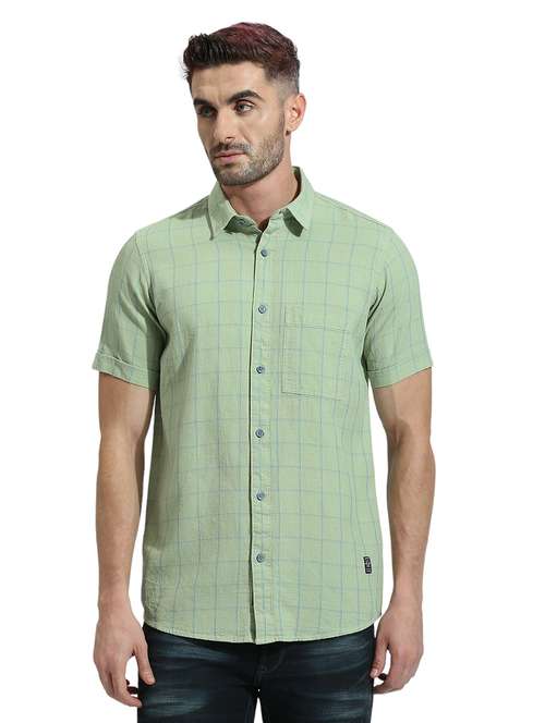 men short sleeved checkered casual shirt - 21485011 - Standard Image - 0