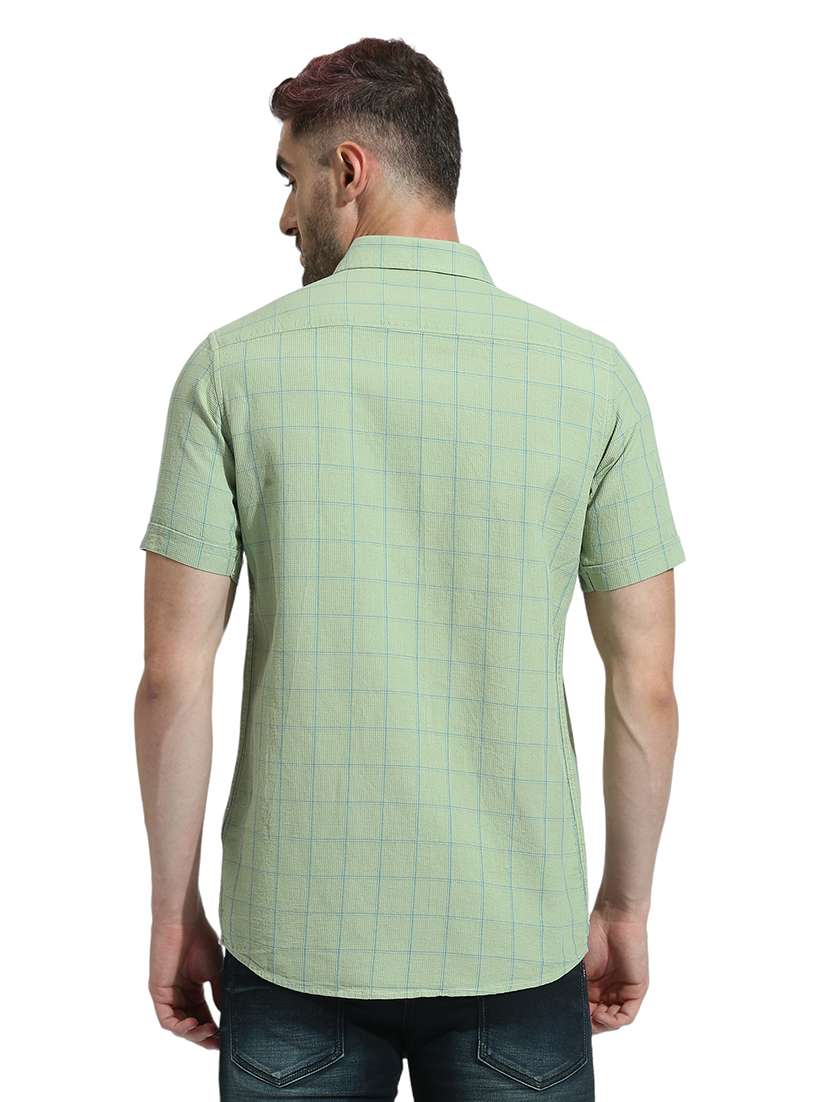 men short sleeved checkered casual shirt - 21485011 - Standard Image - 3
