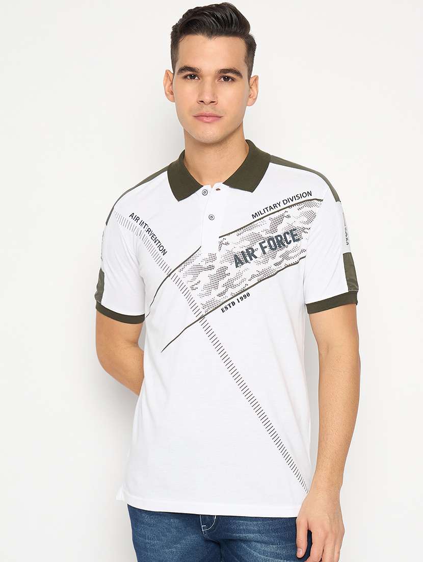men polo neck front printed t-shirt