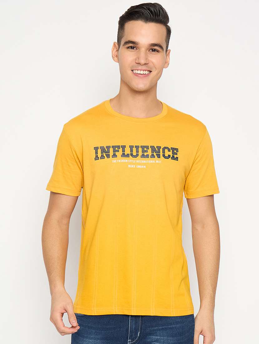 men yellow cotton blend chest print t-shirt - 21485167 - Zoom Image - 0