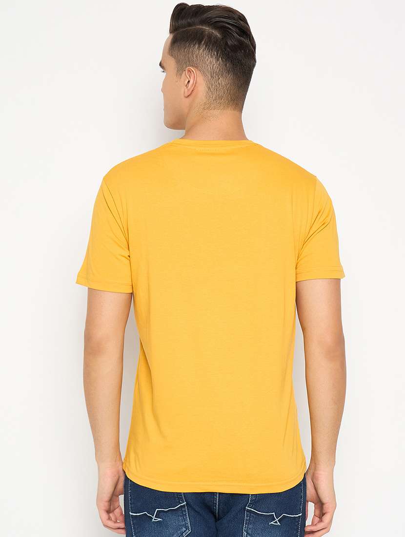 men yellow cotton blend chest print t-shirt - 21485167 - Standard Image - 3