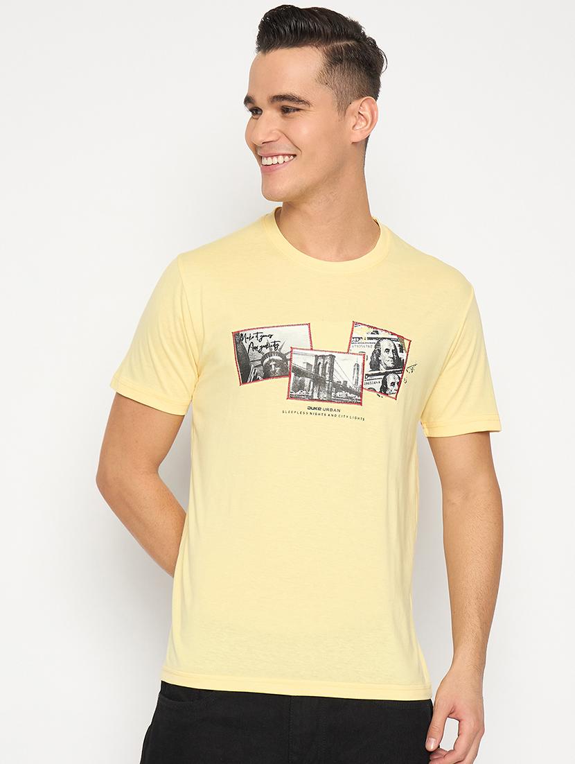 men yellow cotton blend chest print t-shirt - 21485169 - Zoom Image - 0