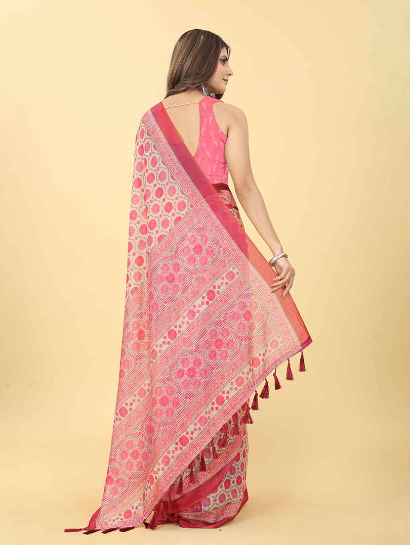 Women Pink Floral Printed Saree - 21485223 -  Standard Image - 3