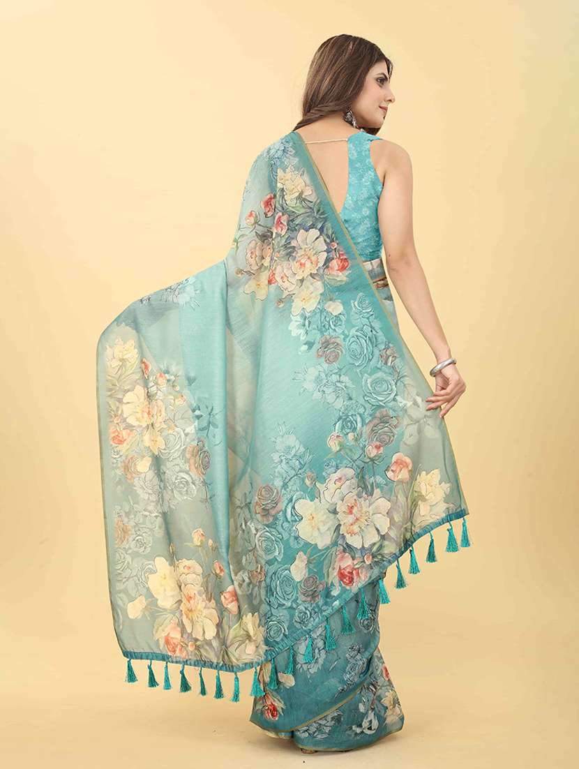 Women Sea Green Floral Printed Saree - 21485225 -  Standard Image - 3